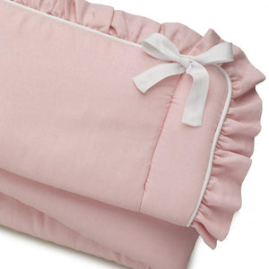 Liz & Roo Petal Pink Linen Blend Crib Rail Cover (Ruffled/White Trim)