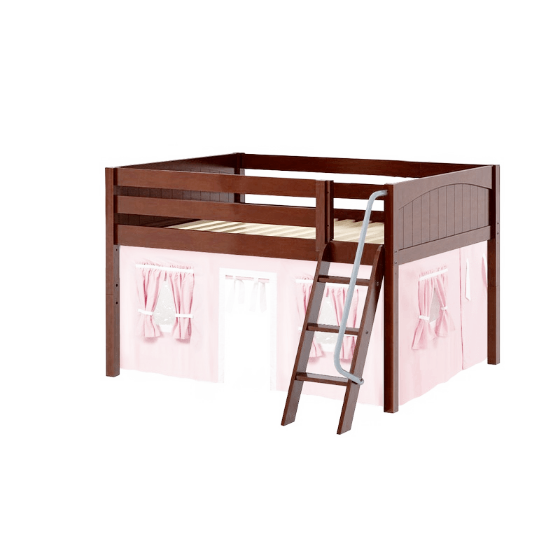 Maxtrix Full Low Loft Bed with Angled Ladder + Curtain