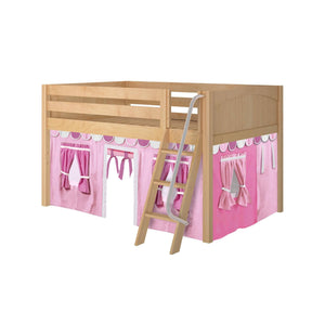 Maxtrix Full Low Loft Bed with Angled Ladder + Curtain