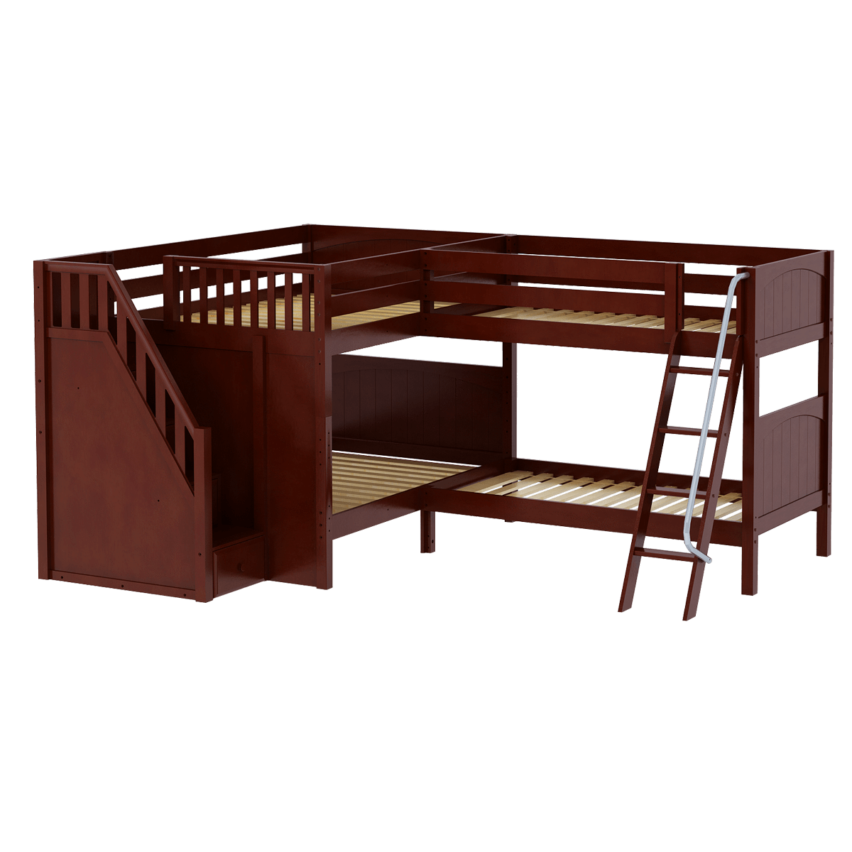 Maxtrix Full Medium Corner Bunk Bed with Ladder + Stairs - L