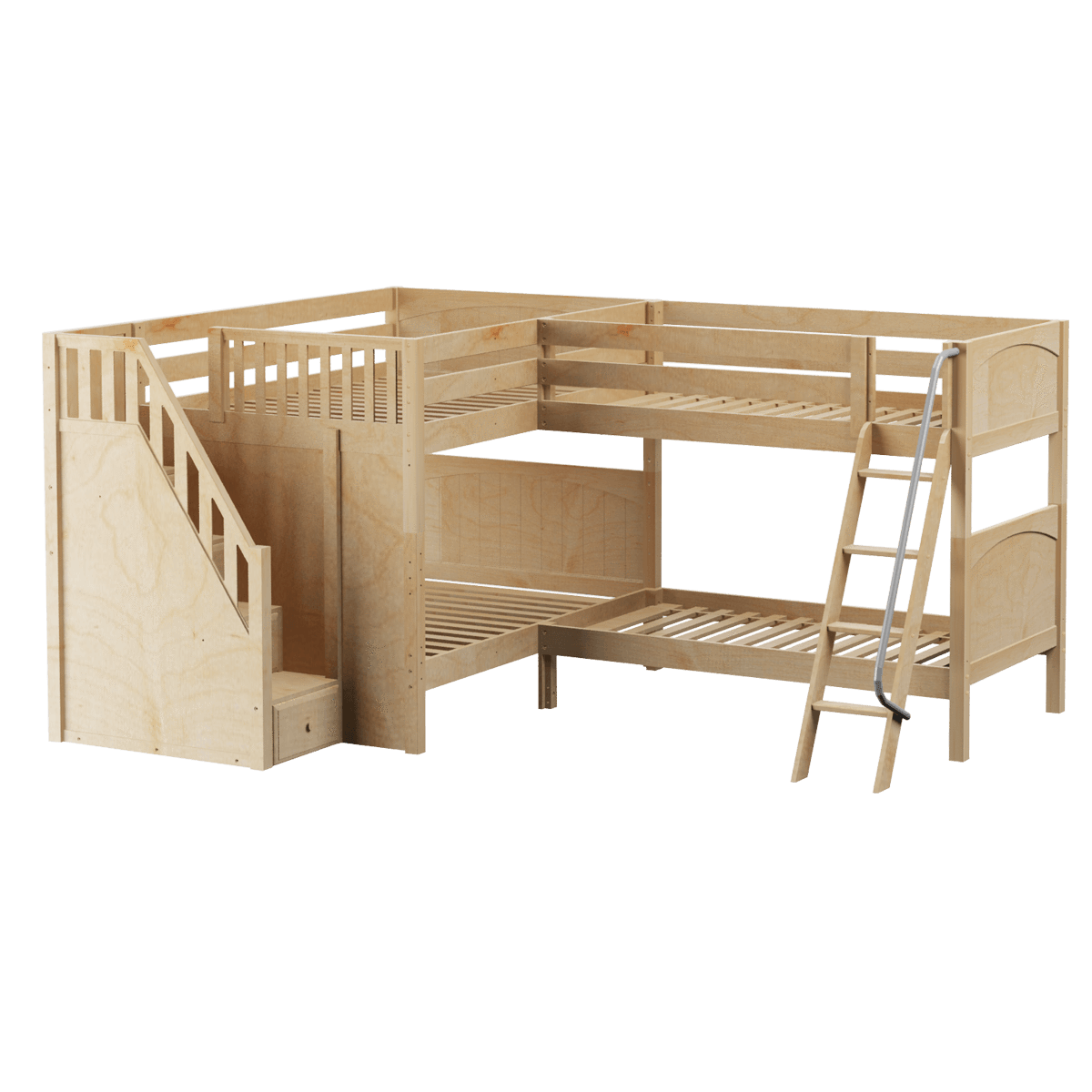 Maxtrix Full Medium Corner Bunk Bed with Ladder + Stairs - L