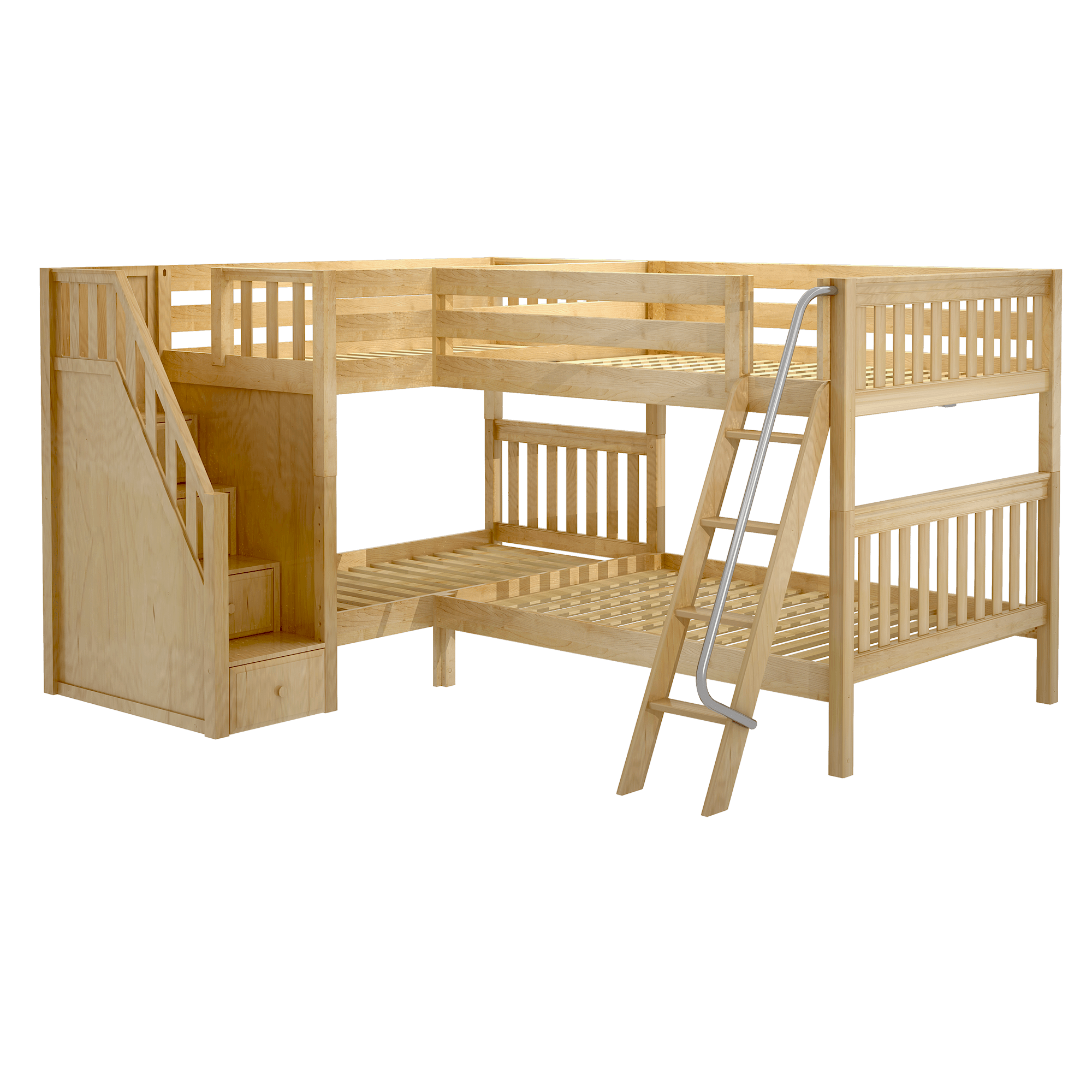 Maxtrix Full Medium Corner Bunk Bed with Ladder + Stairs - L