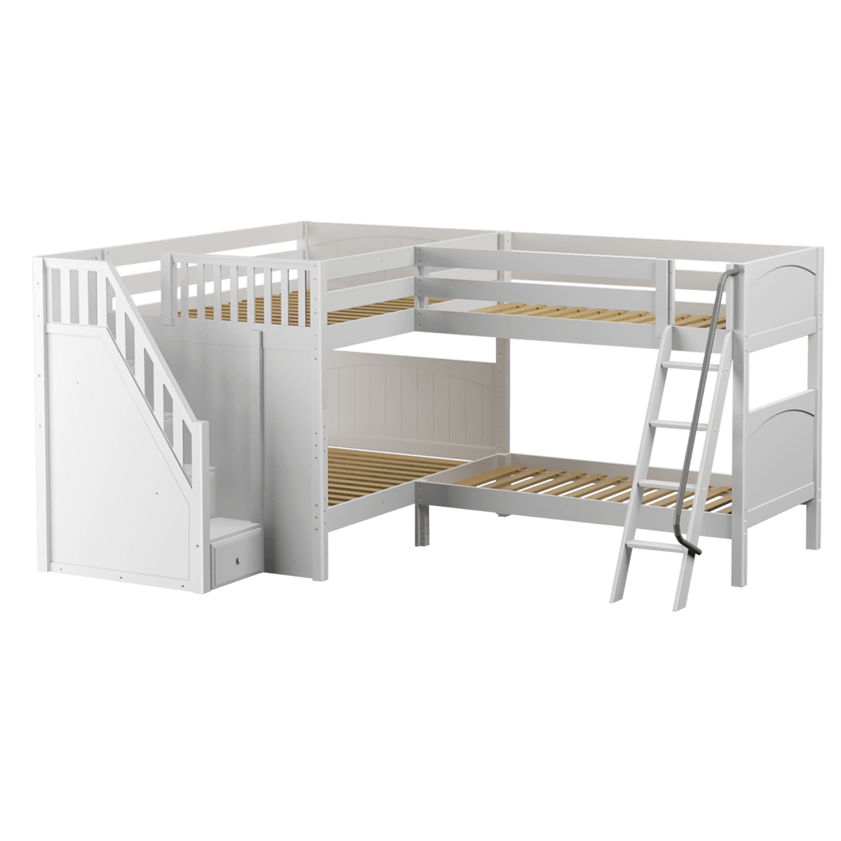 Maxtrix Full Medium Corner Bunk Bed with Ladder + Stairs - L