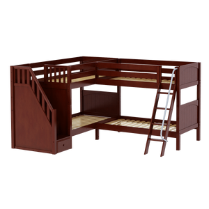 Maxtrix Twin Medium Corner Bunk Bed with Ladder + Stairs - L