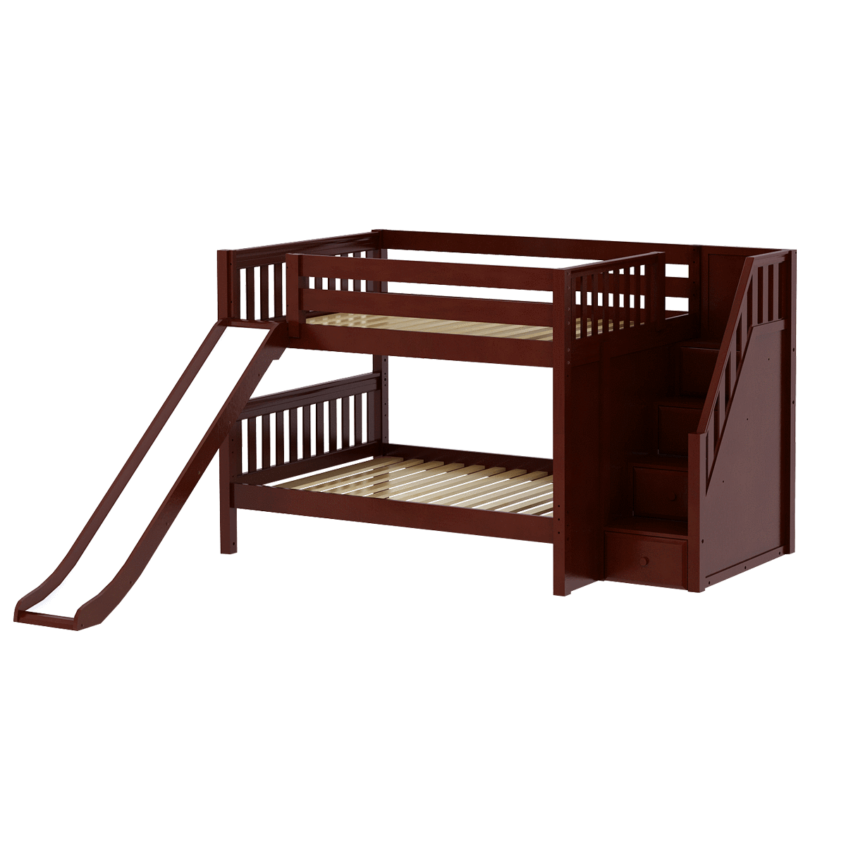 Maxtrix Full Low Bunk Bed with Stairs + Slide