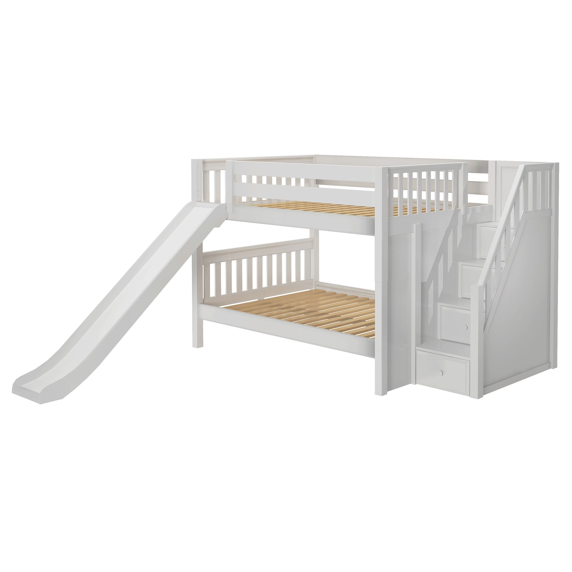 Maxtrix Full Low Bunk Bed with Stairs + Slide