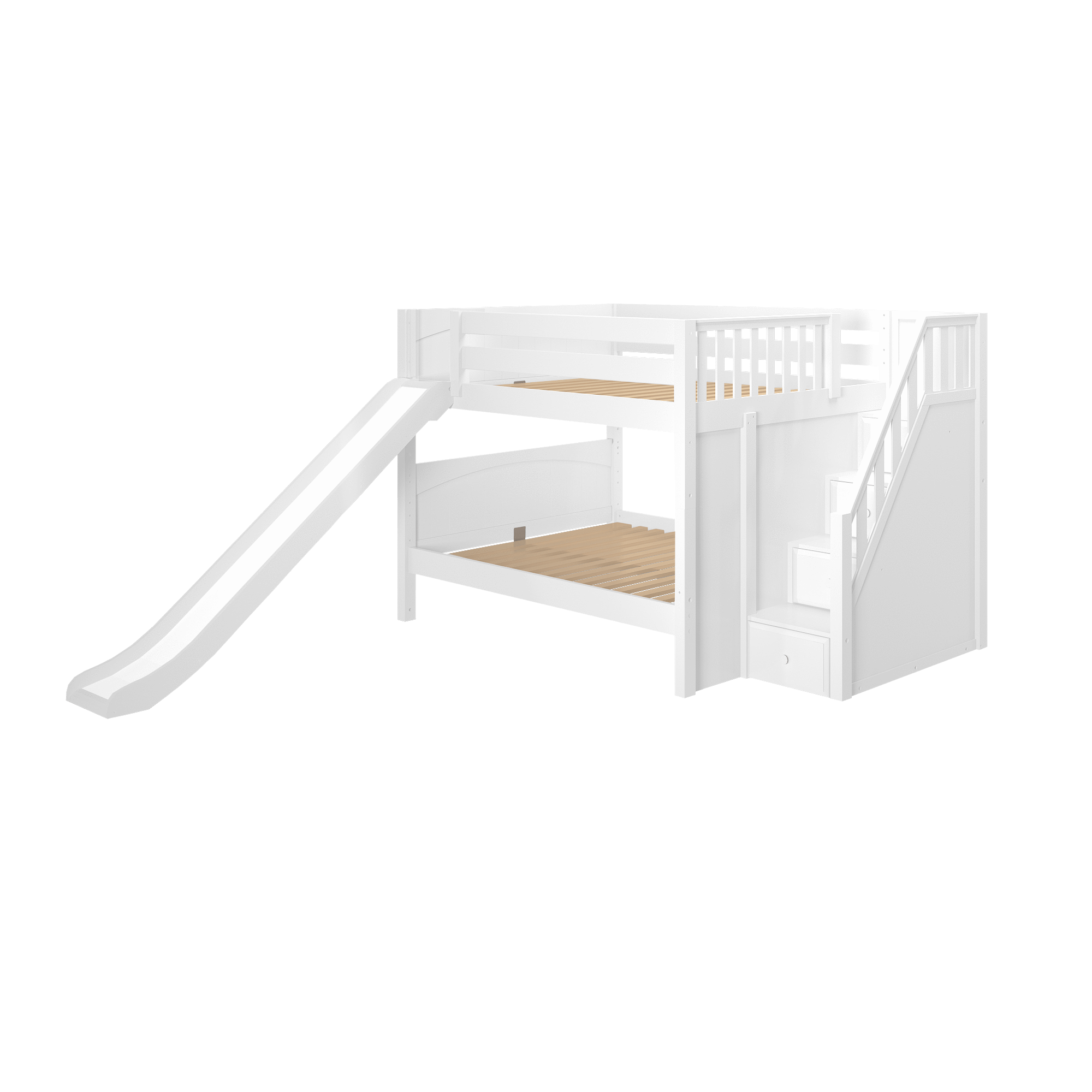 Maxtrix Full Low Bunk Bed with Stairs + Slide