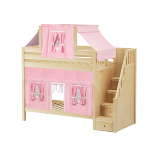 Maxtrix Twin High Bunk Bed with Stairs, Curtain + Top Tent
