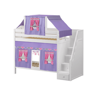 Maxtrix Twin High Bunk Bed with Stairs, Curtain + Top Tent