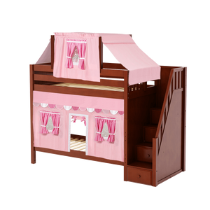 Maxtrix Twin High Bunk Bed with Stairs, Curtain + Top Tent