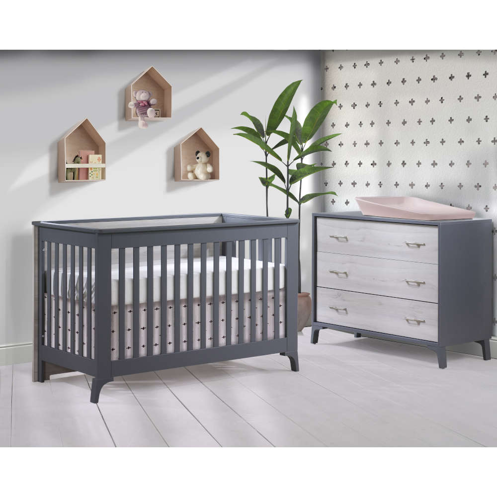 grey crib with dresser Natart Alexa 3 Piece Nursery Set