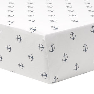 Liz & Roo Navy Mini Anchors Crib Sheet