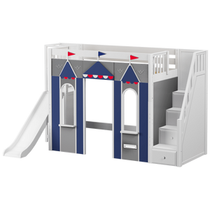 Maxtrix Twin High Loft Bed with Stairs, Slide Platform + Playhouse Panels