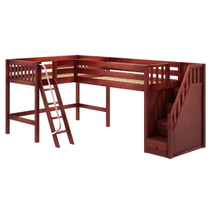 Maxtrix Twin Medium Corner Loft Bed with Ladder + Stairs - R