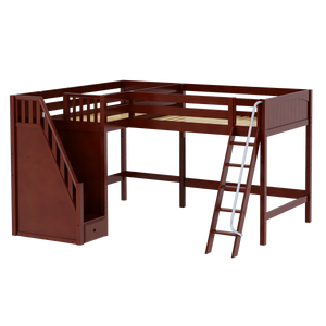 Maxtrix Twin Full High Corner Loft Bed with Ladder + Stairs - L