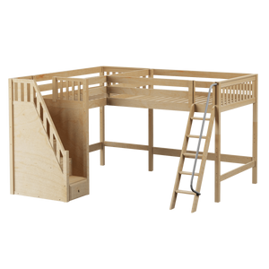 Maxtrix Twin Full High Corner Loft Bed with Ladder + Stairs - L