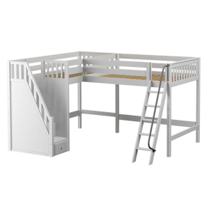 Maxtrix Twin Full High Corner Loft Bed with Ladder + Stairs - L