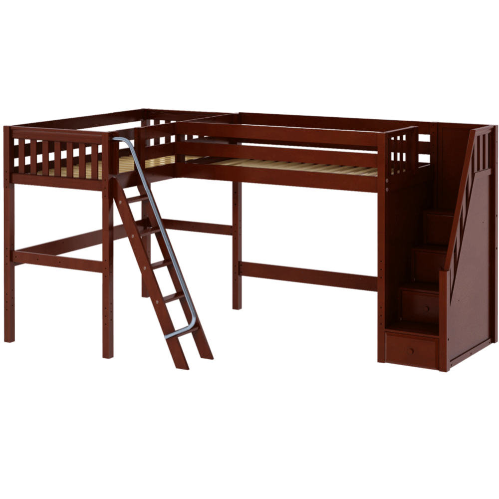 Maxtrix Twin High Corner Loft Bed with Ladder + Stairs - R