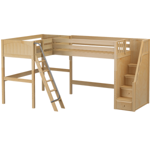 Maxtrix Twin High Corner Loft Bed with Ladder + Stairs - R