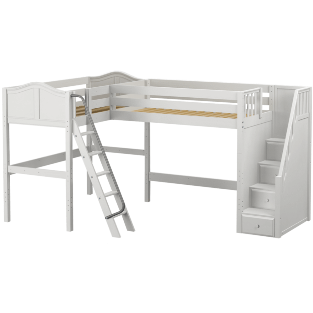 Maxtrix Twin High Corner Loft Bed with Ladder + Stairs - R