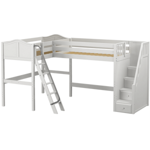 Maxtrix Twin High Corner Loft Bed with Ladder + Stairs - R