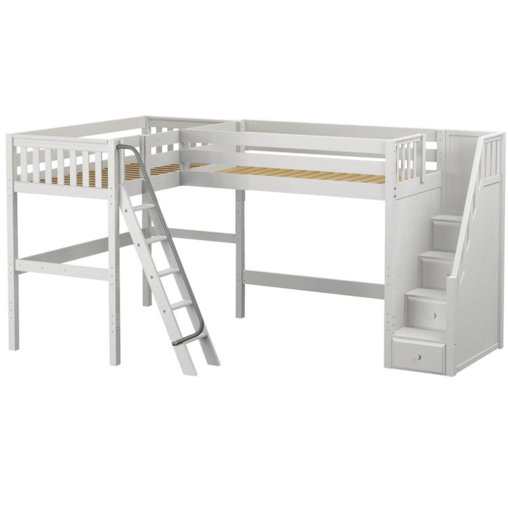 Maxtrix Twin High Corner Loft Bed with Ladder + Stairs - R