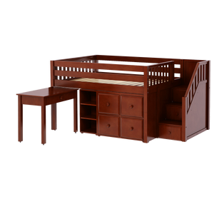 Maxtrix Full Low Loft Bed with Stairs, Storage + Desk