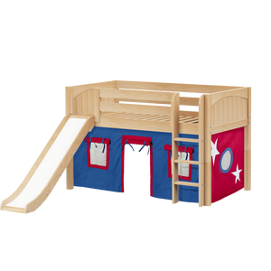 Maxtrix Twin Low Loft Bed with Straight Ladder, Curtain + Slide