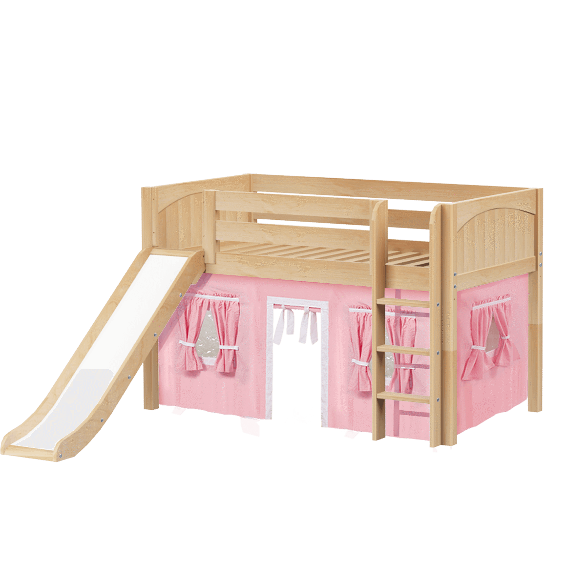 Maxtrix Twin Low Loft Bed with Straight Ladder, Curtain + Slide