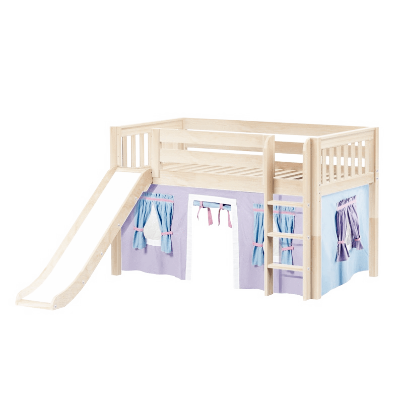 Maxtrix Twin Low Loft Bed with Straight Ladder, Curtain + Slide