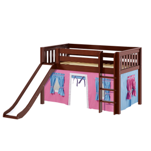 Maxtrix Twin Low Loft Bed with Straight Ladder, Curtain + Slide