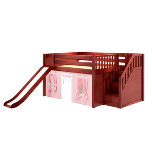 Maxtrix Full Low Loft Bed with Stairs, Curtain + Slide