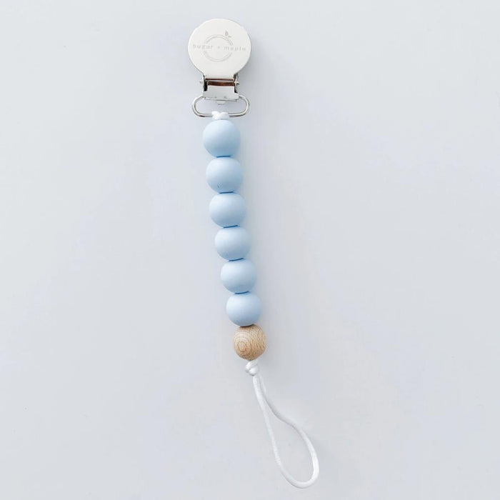 Sugar + Maple Pacifier + Teether Clip - Silicone with 1 Beechwood Bead