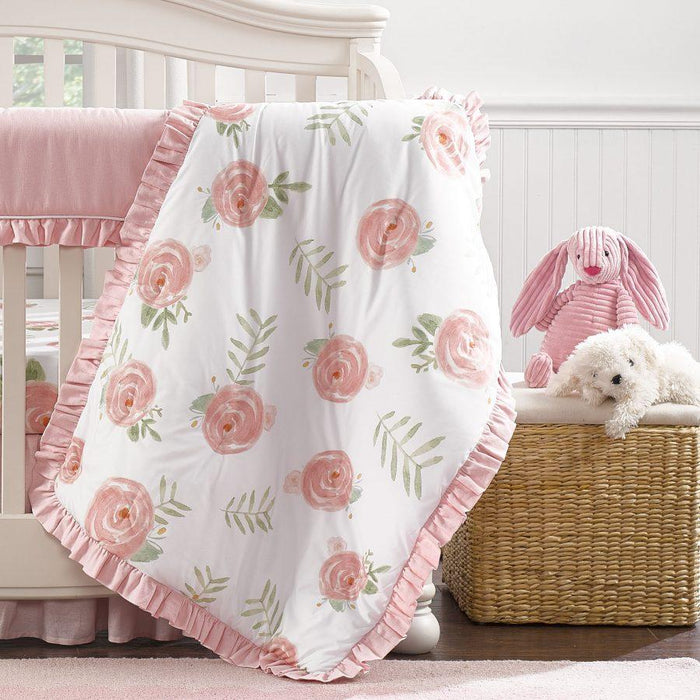 Liz & Roo Pink Peony Quilt with Satin Backing