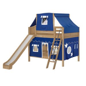 Maxtrix Full Medium Bunk Bed with Angled Ladder, Curtain, Top Tent + Slide