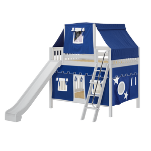 Maxtrix Full Medium Bunk Bed with Angled Ladder, Curtain, Top Tent + Slide