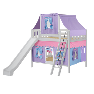 Maxtrix Full Medium Bunk Bed with Angled Ladder, Curtain, Top Tent + Slide