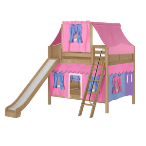 Maxtrix Full Medium Bunk Bed with Angled Ladder, Curtain, Top Tent + Slide