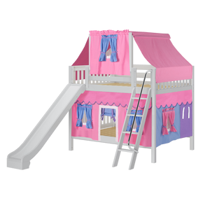 Maxtrix Full Medium Bunk Bed with Angled Ladder, Curtain, Top Tent + Slide