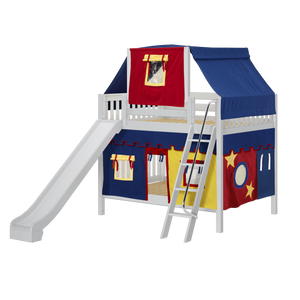Maxtrix Full Medium Bunk Bed with Angled Ladder, Curtain, Top Tent + Slide