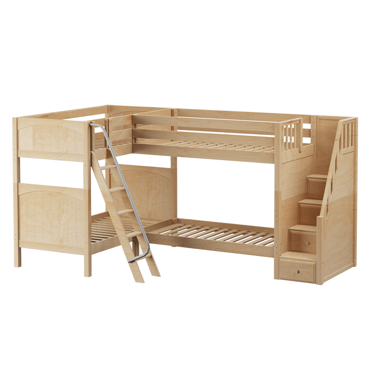 Maxtrix Twin High Corner Bunk Bed with Ladder + Stairs - R