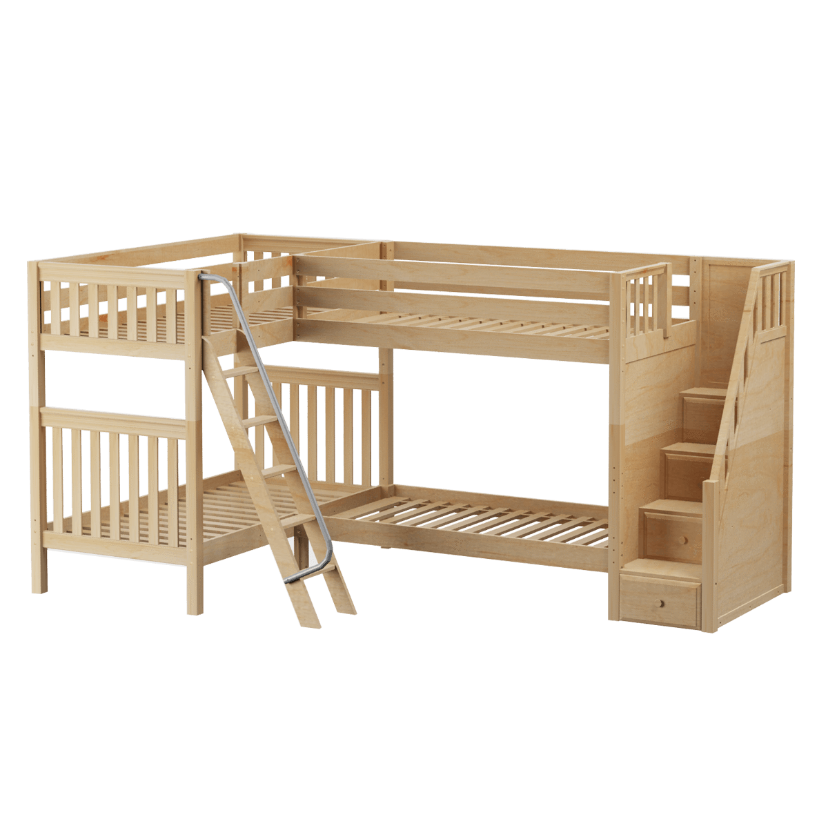 Maxtrix Twin High Corner Bunk Bed with Ladder + Stairs - R