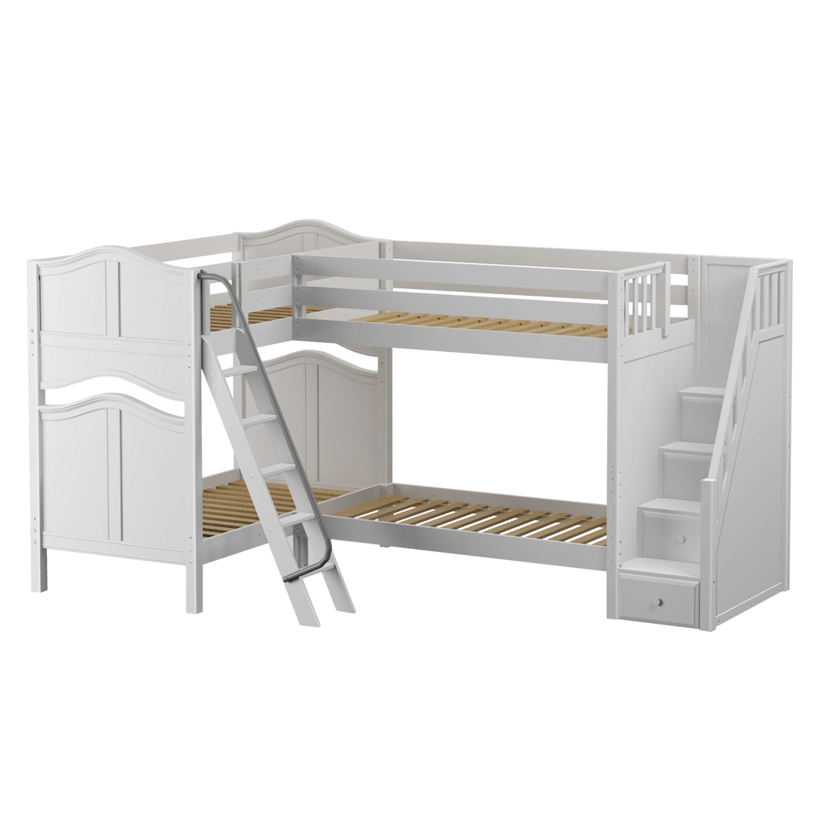 Maxtrix Twin High Corner Bunk Bed with Ladder + Stairs - R