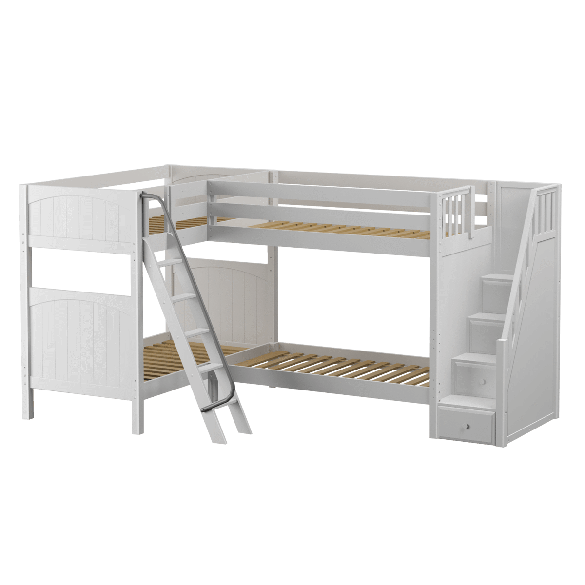 Maxtrix Twin High Corner Bunk Bed with Ladder + Stairs - R