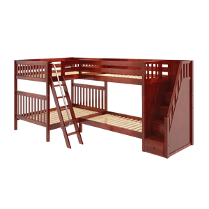 Maxtrix Full High Corner Bunk Bed with Ladder + Stairs - R