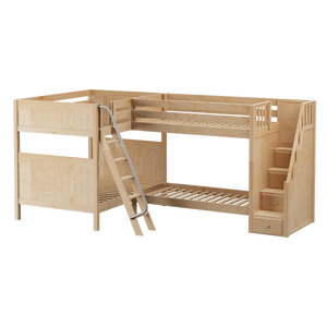 Maxtrix Full High Corner Bunk Bed with Ladder + Stairs - R