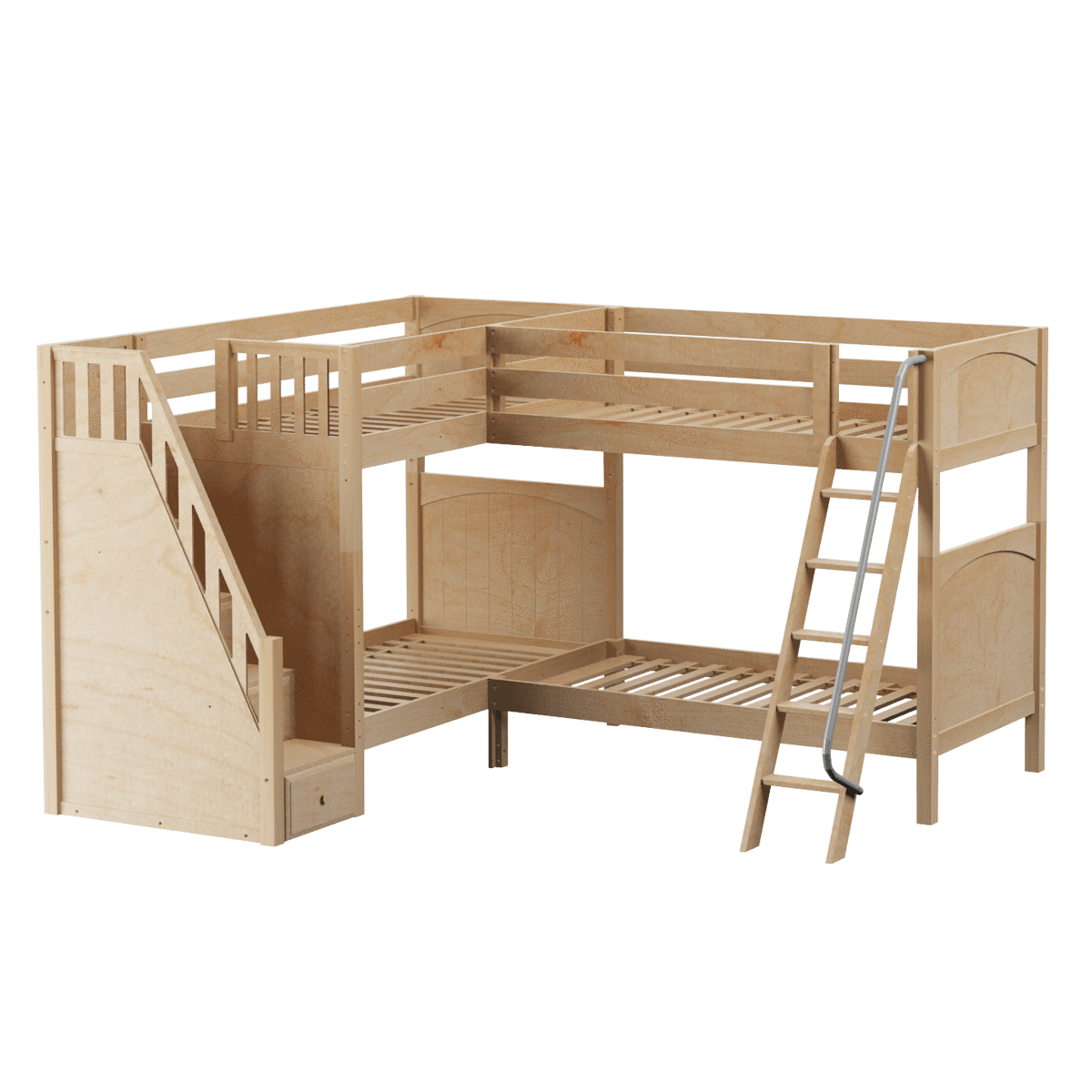 Maxtrix Twin High Corner Bunk Bed with Ladder + Stairs - L