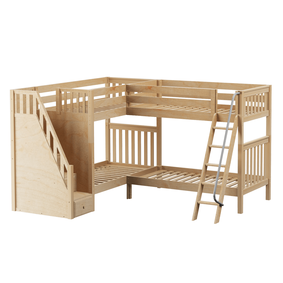 Maxtrix Twin High Corner Bunk Bed with Ladder + Stairs - L