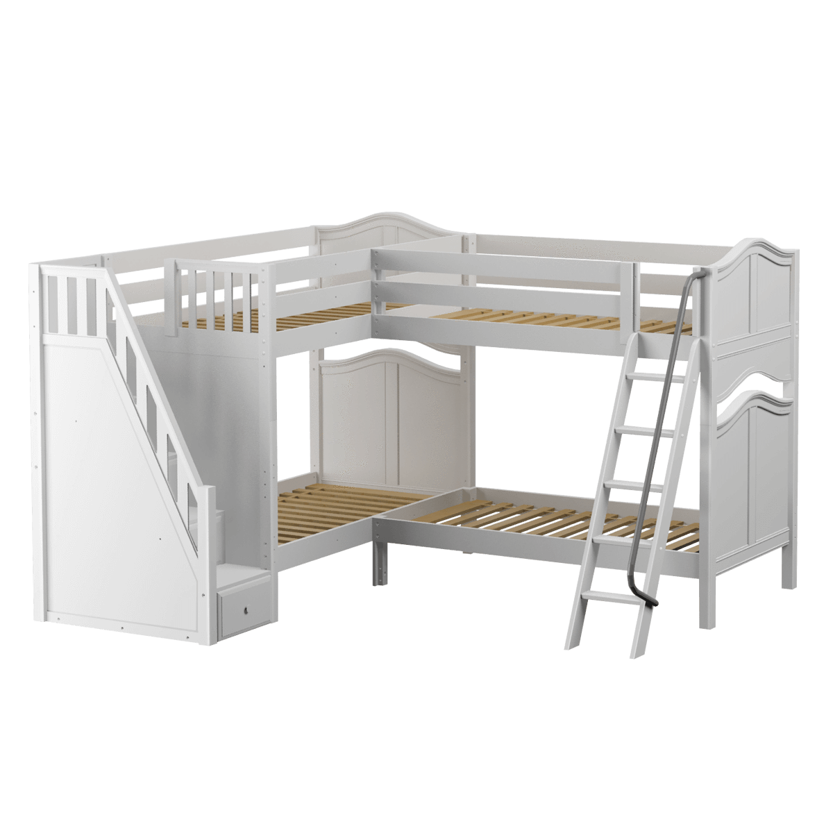 Maxtrix Twin High Corner Bunk Bed with Ladder + Stairs - L