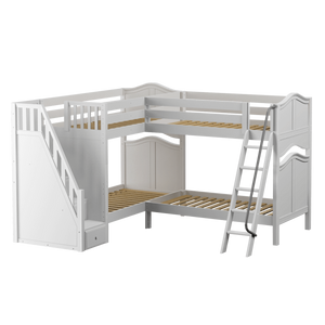 Maxtrix Twin High Corner Bunk Bed with Ladder + Stairs - L